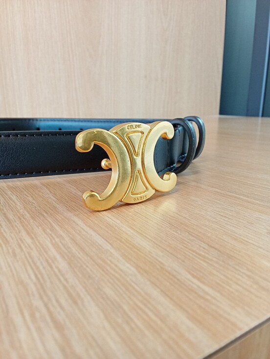 Celine Gold Black Triumphe Leather Belt